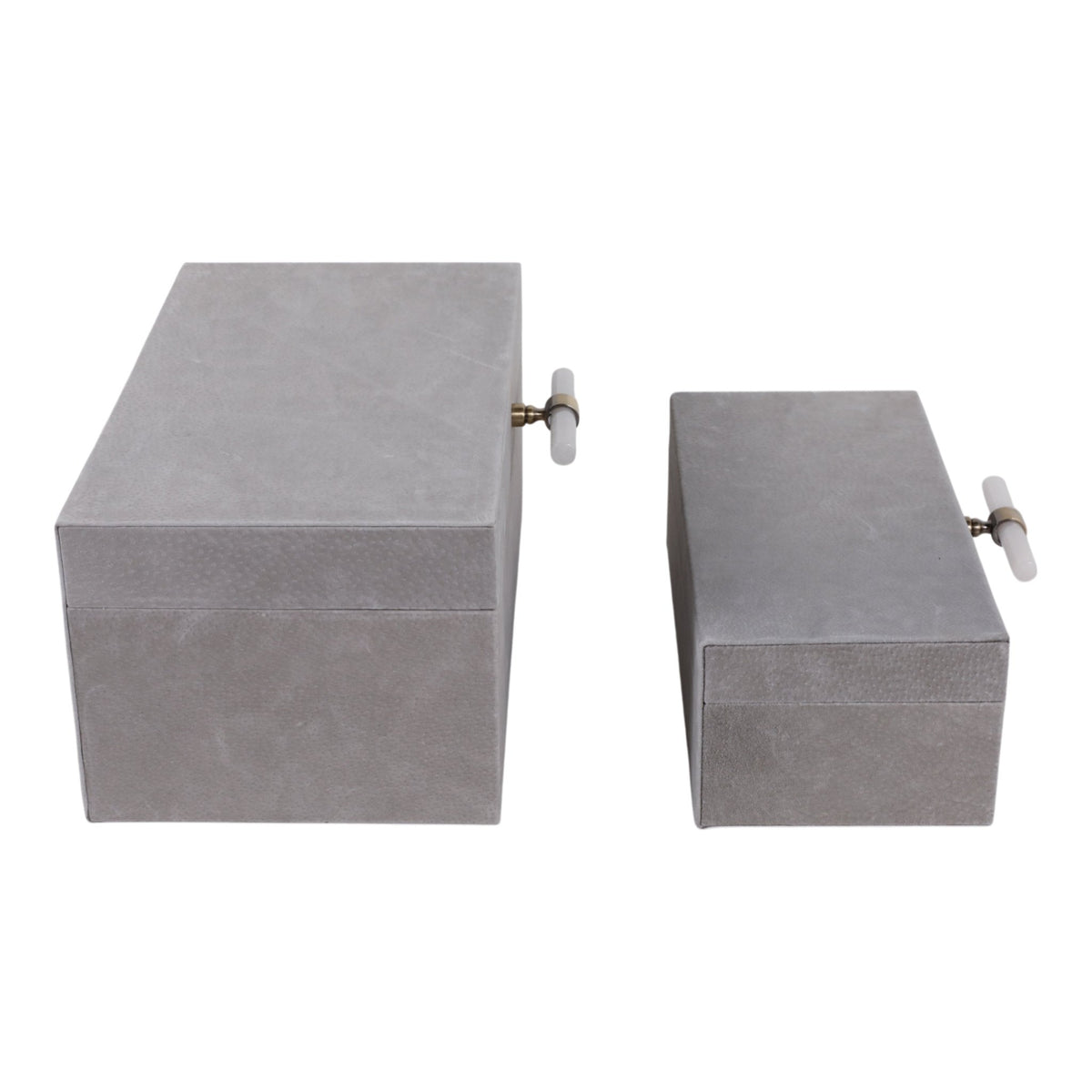 S/2 12/14"AVEA GRAY SUEDE/MOONSTONE HARDWARE BOXES Table Decors| Sagebrook Home
