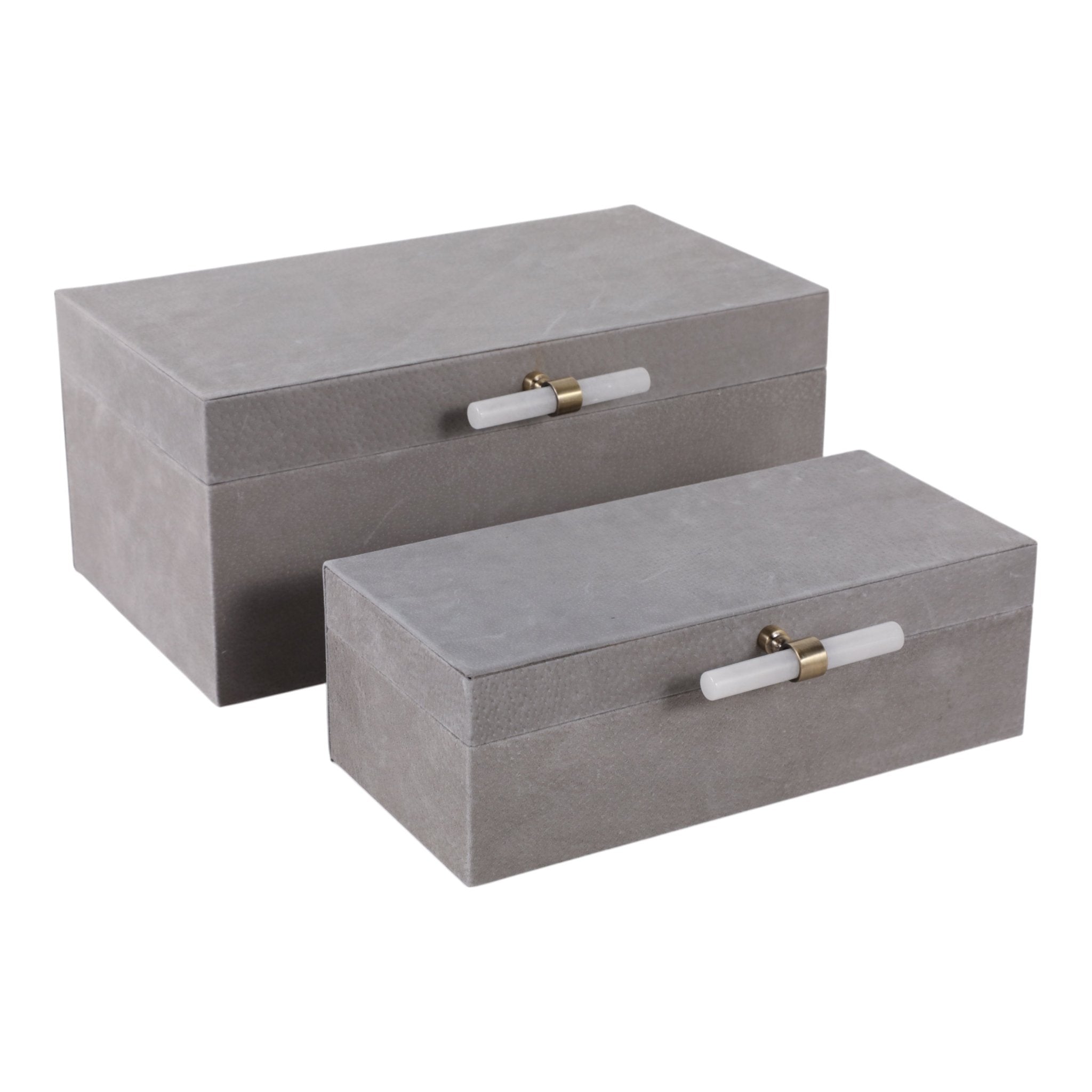 S/2 12/14"AVEA GRAY SUEDE/MOONSTONE HARDWARE BOXES Table Decors| Sagebrook Home