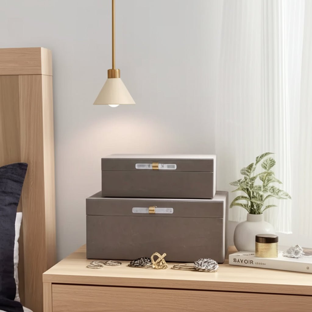 S/2 12/14"AVEA GRAY SUEDE/MOONSTONE HARDWARE BOXES Table Decors| Sagebrook Home