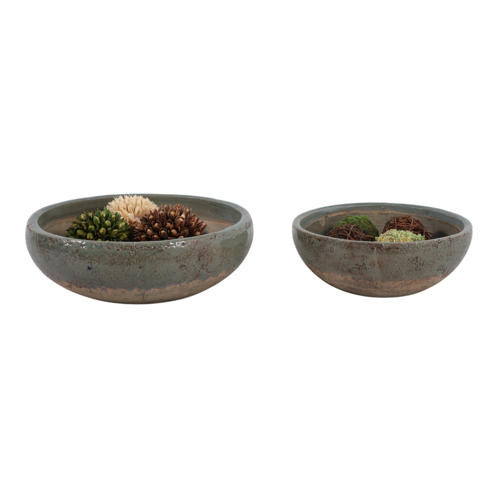 S/2 12/15" Bowls, Green/brown Bowl| Sagebrook Home