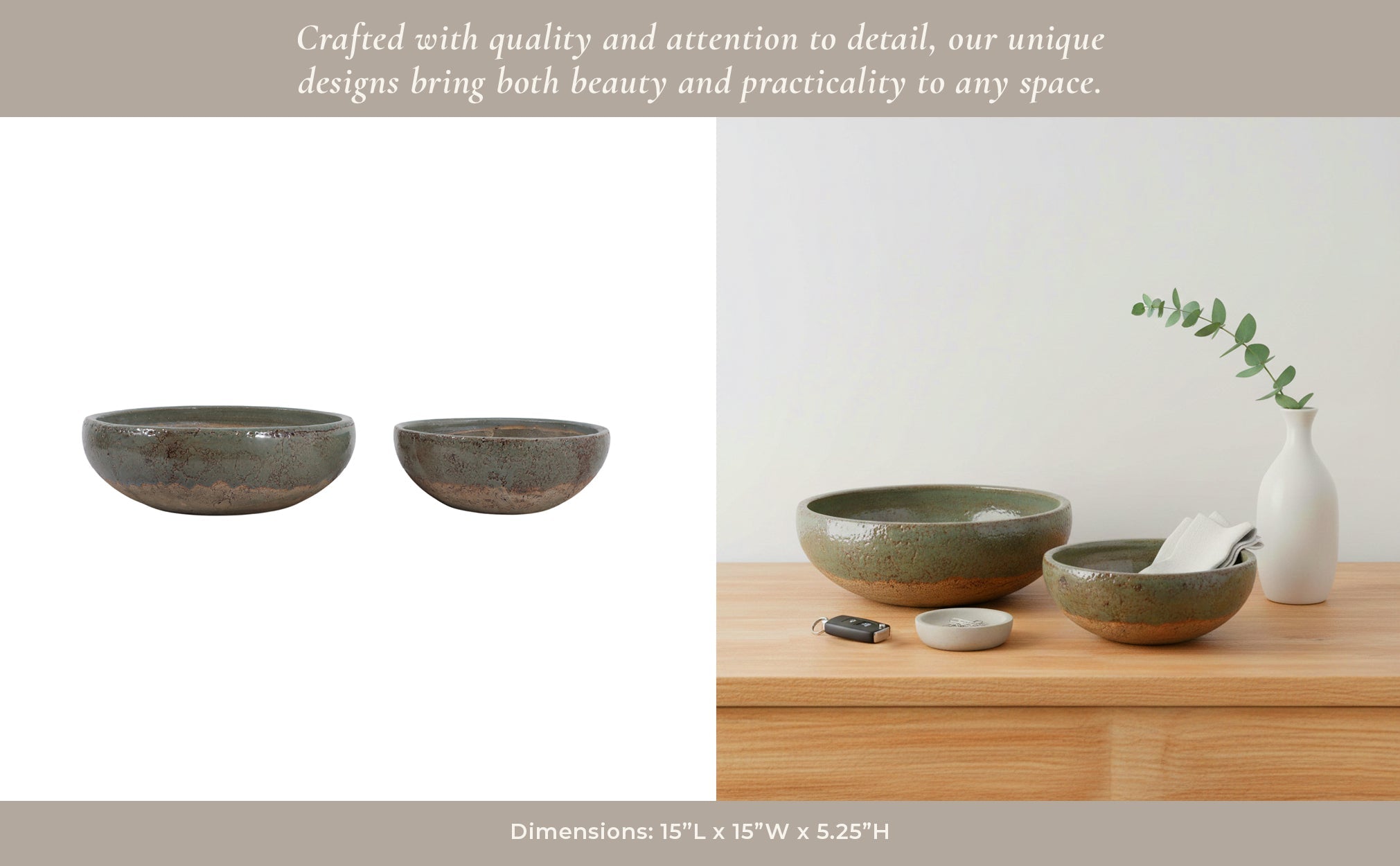 S/2 12/15" Bowls, Green/brown Bowl| Sagebrook Home