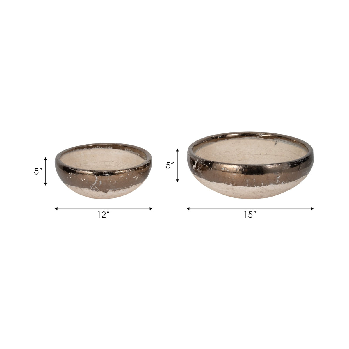 S/2 12/15" Gold Rim Terracotta Bowls, Grey Table Decors| Sagebrook Home