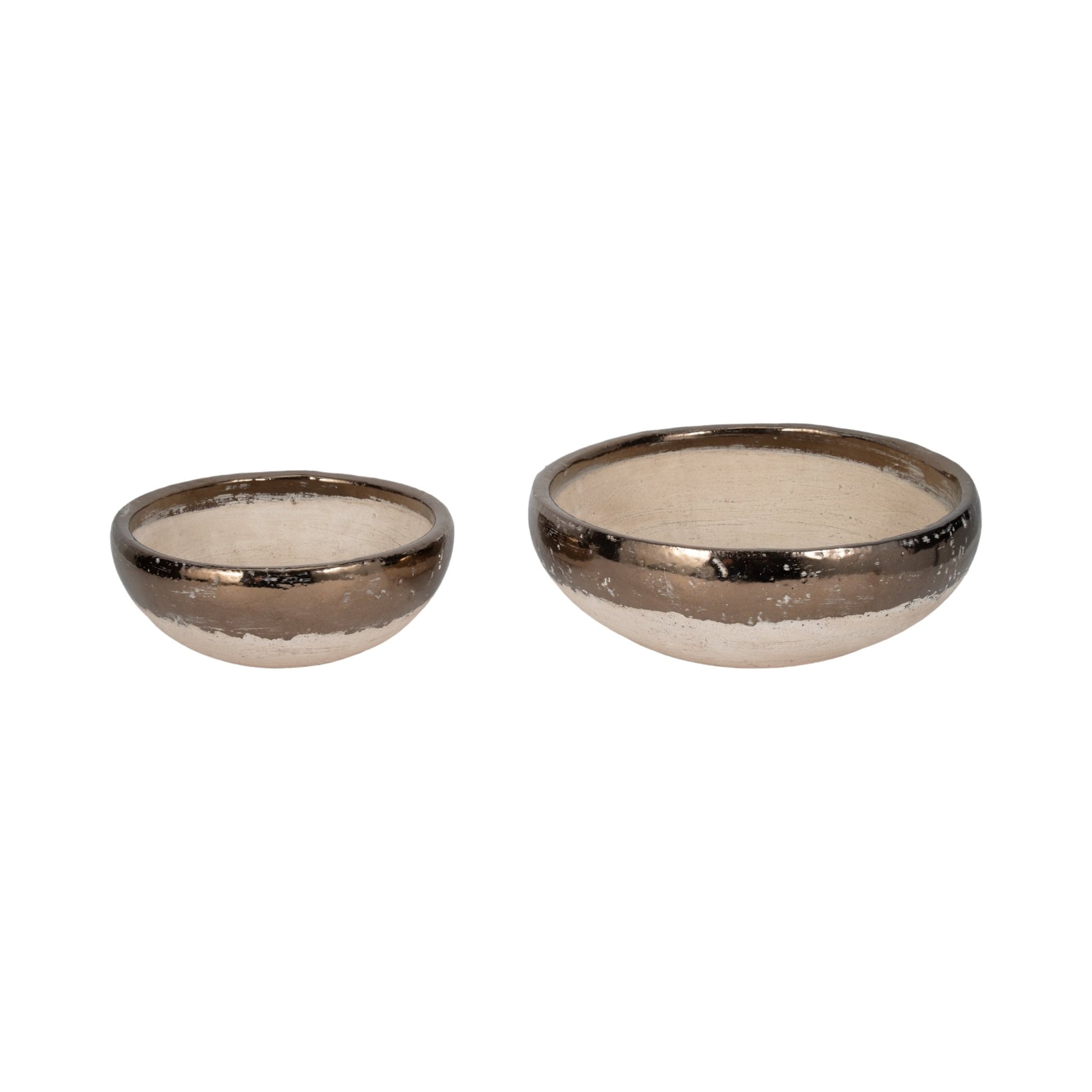 S/2 12/15" Gold Rim Terracotta Bowls, Grey Table Decors| Sagebrook Home