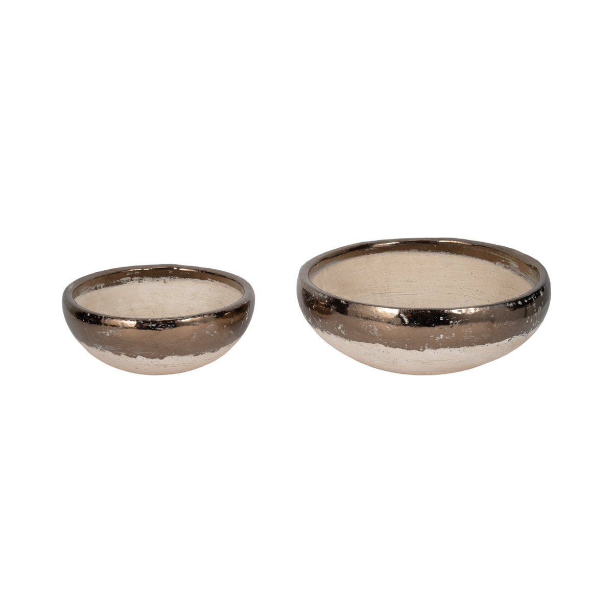 S/2 12/15" Gold Rim Terracotta Bowls, Grey Table Decors| Sagebrook Home