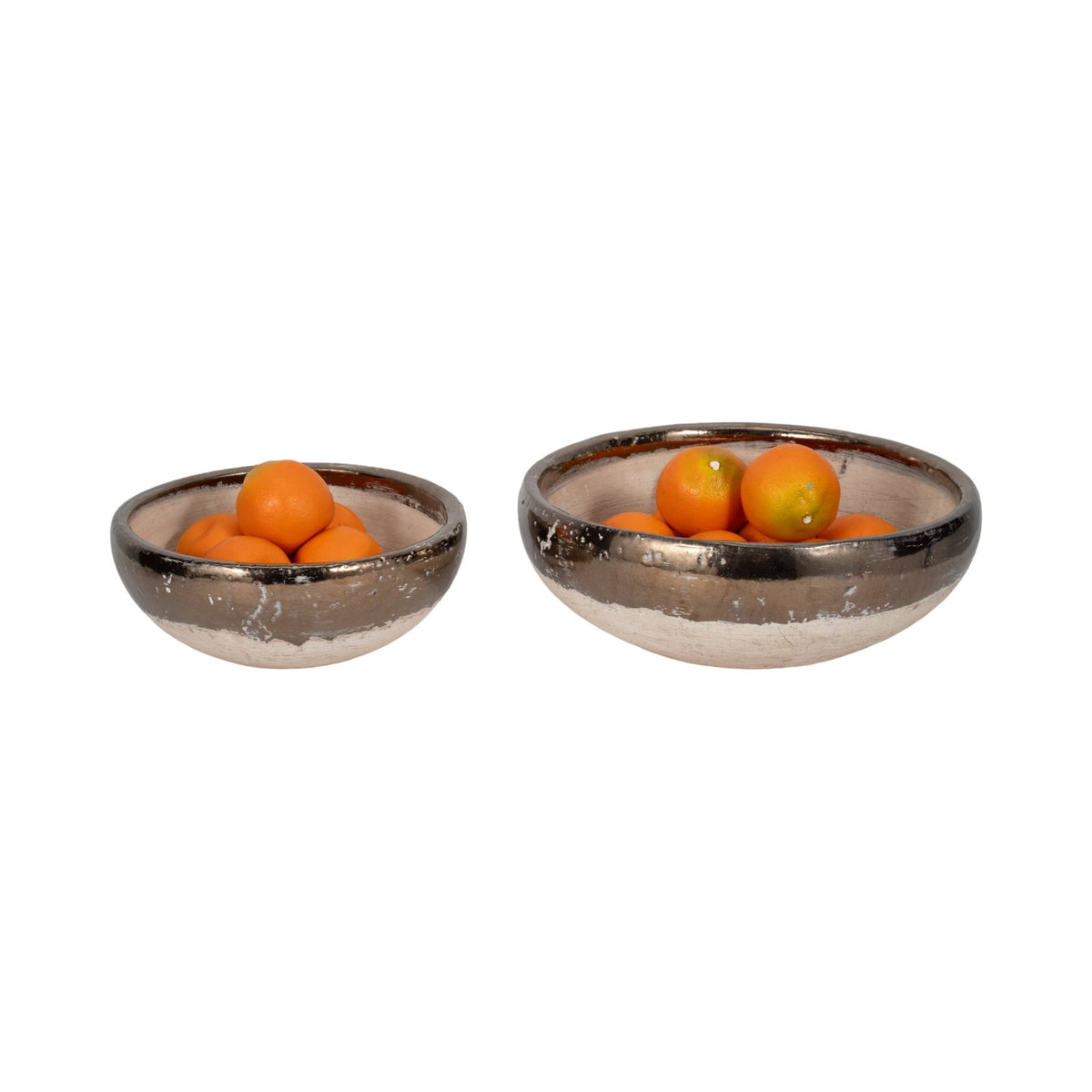 S/2 12/15" Gold Rim Terracotta Bowls, Grey Table Decors| Sagebrook Home