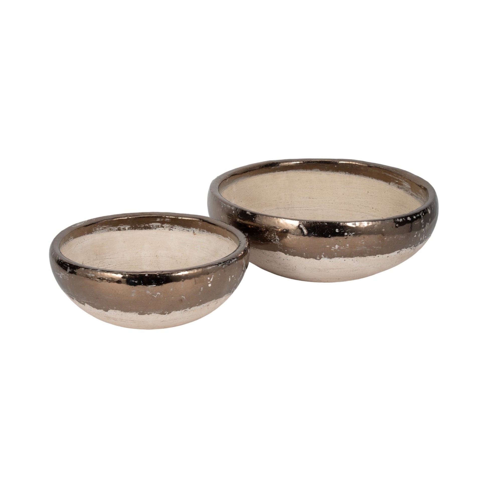 S/2 12/15" Gold Rim Terracotta Bowls, Grey Table Decors| Sagebrook Home