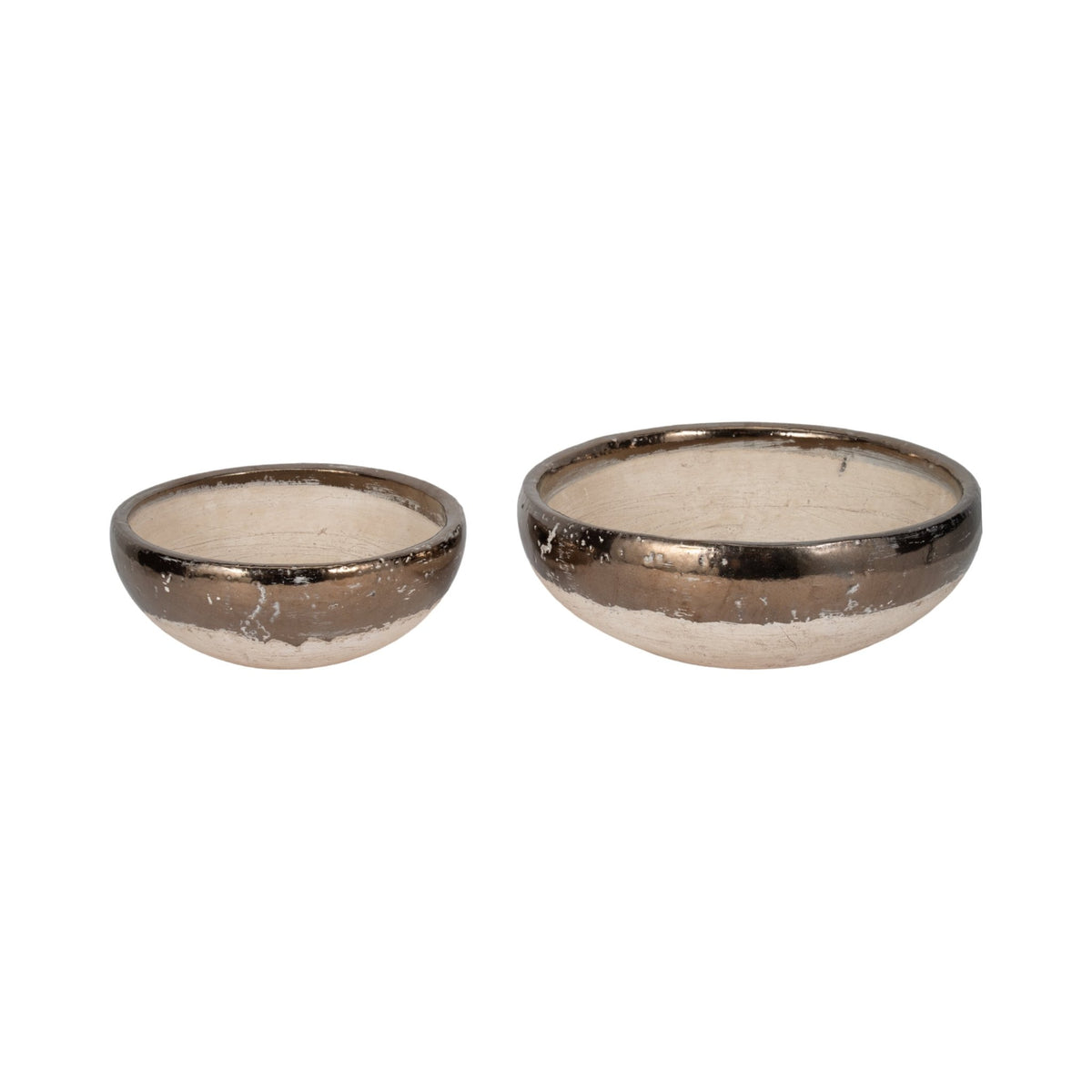 S/2 12/15" Gold Rim Terracotta Bowls, Grey Table Decors| Sagebrook Home