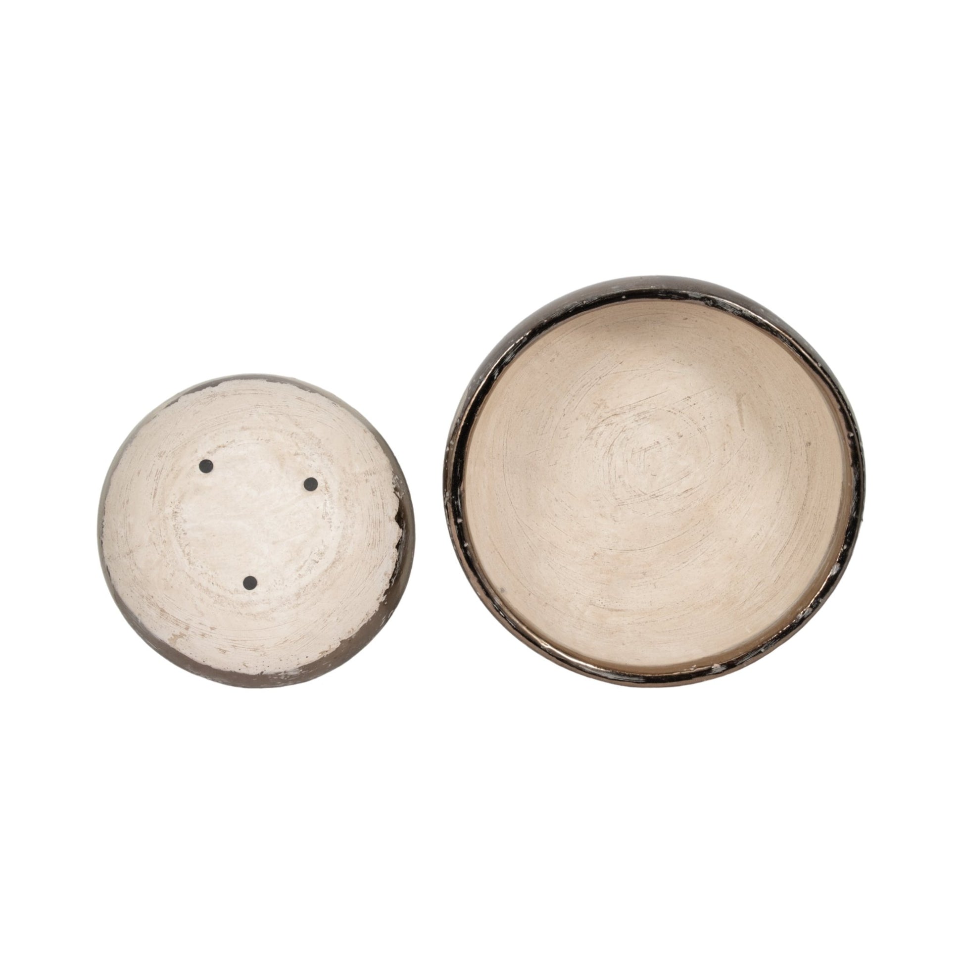 S/2 12/15" Gold Rim Terracotta Bowls, Grey Table Decors| Sagebrook Home