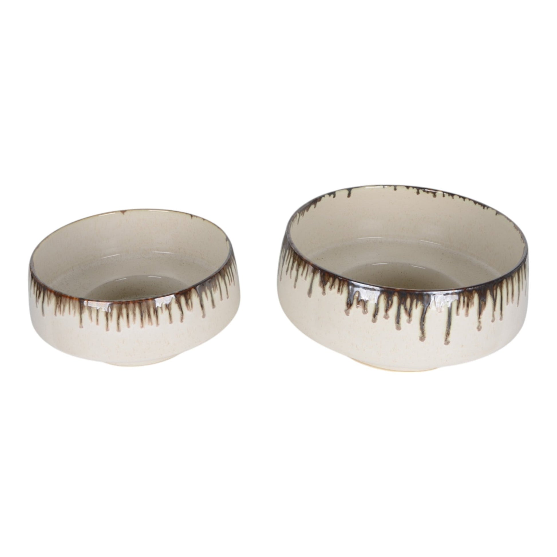 S/2 12/15" Reactive Grip Glaze Bowls, Ivory/brown Table Decors| Sagebrook Home