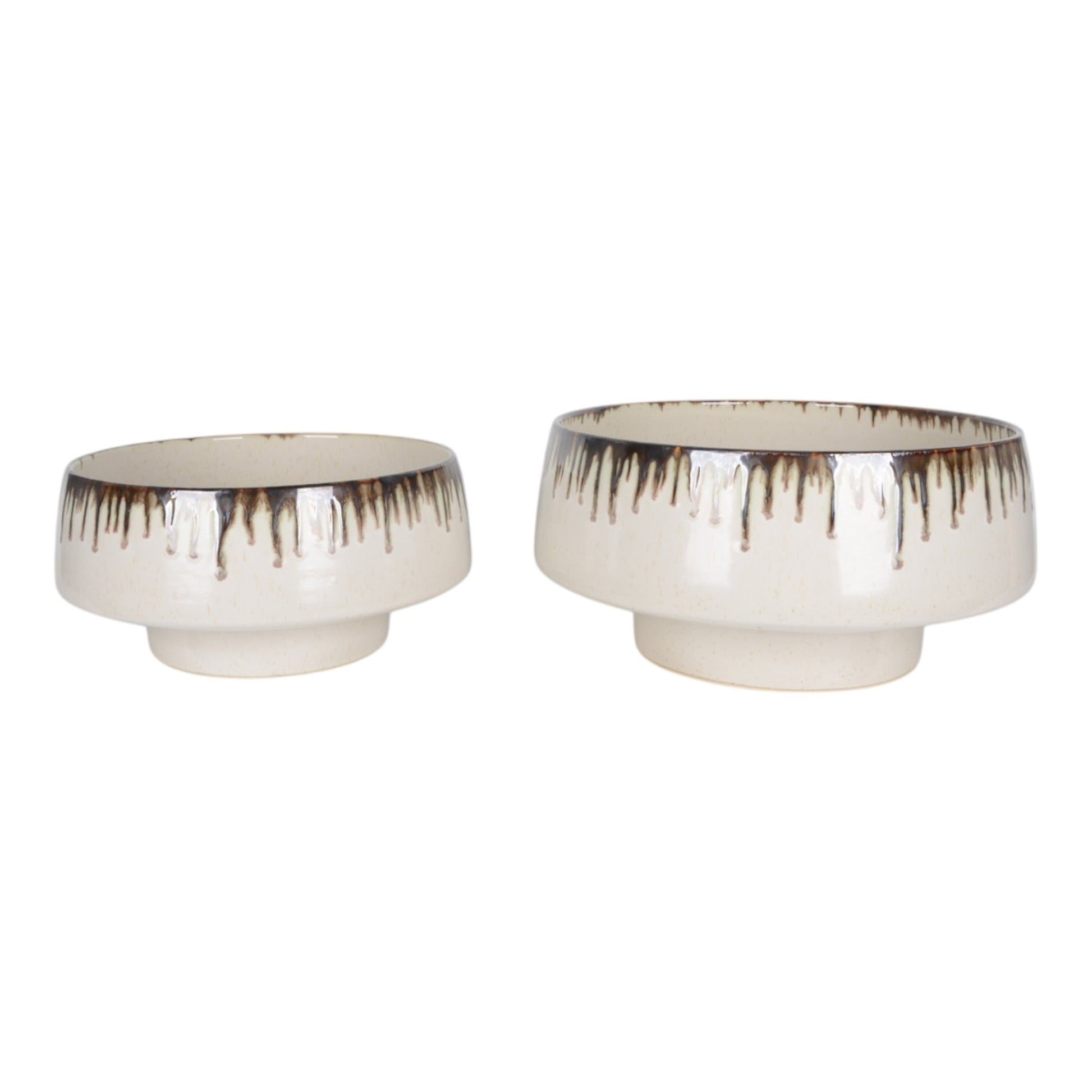 S/2 12/15" Reactive Grip Glaze Bowls, Ivory/brown Table Decors| Sagebrook Home