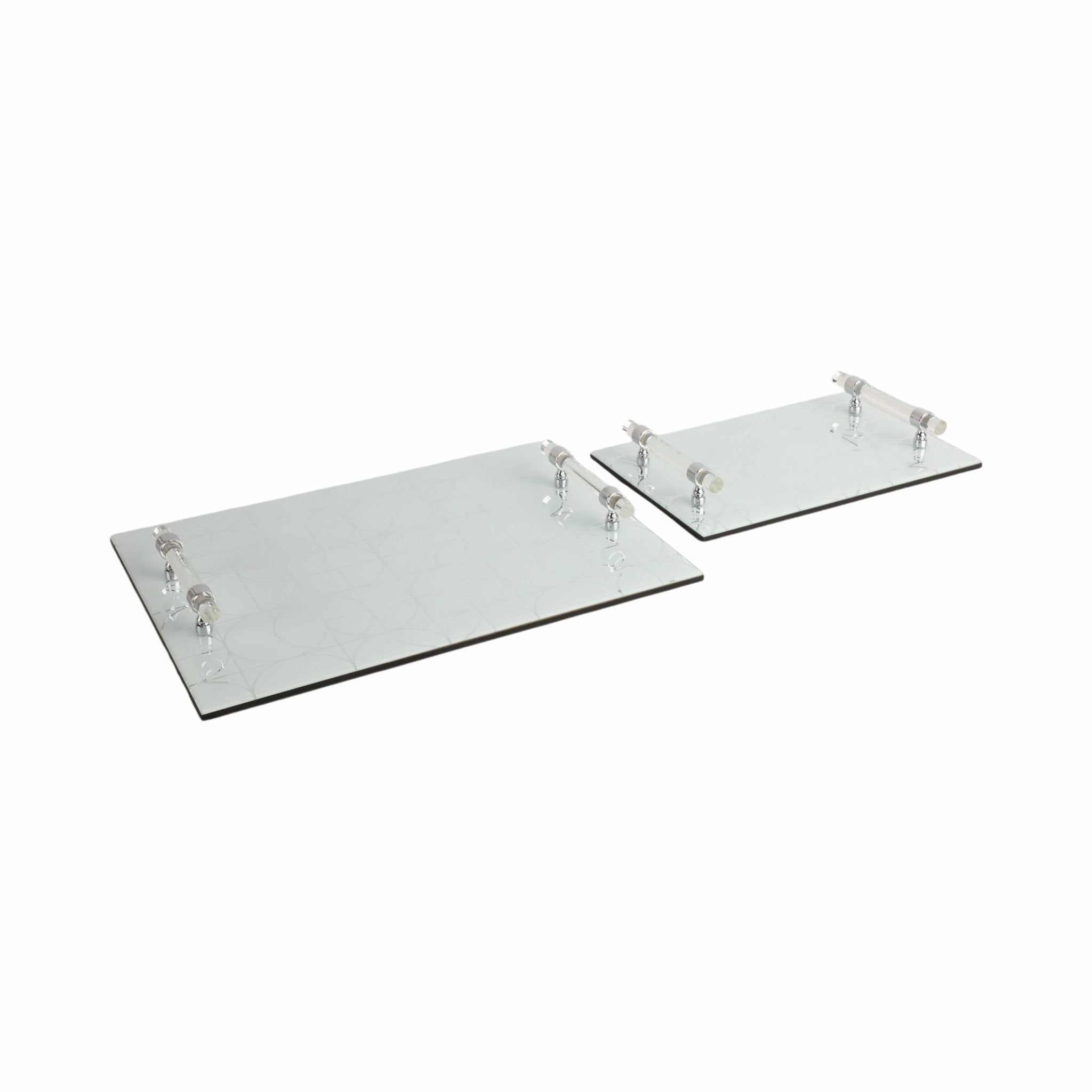 S/2 12/16" Sparkly Geo Glass Trays, Silver Table Decors| Sagebrook Home