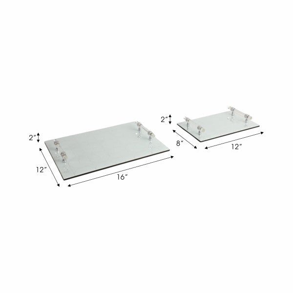 S/2 12/16" Sparkly Geo Glass Trays, Silver Table Decors| Sagebrook Home