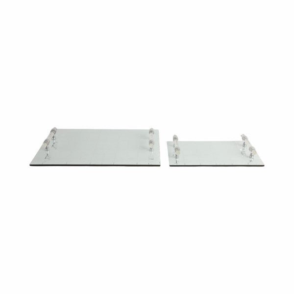 S/2 12/16" Sparkly Geo Glass Trays, Silver Table Decors| Sagebrook Home