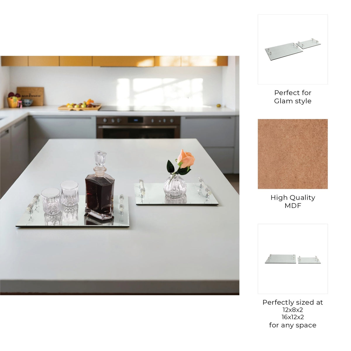 S/2 12/16" Sparkly Geo Glass Trays, Silver Table Decors| Sagebrook Home