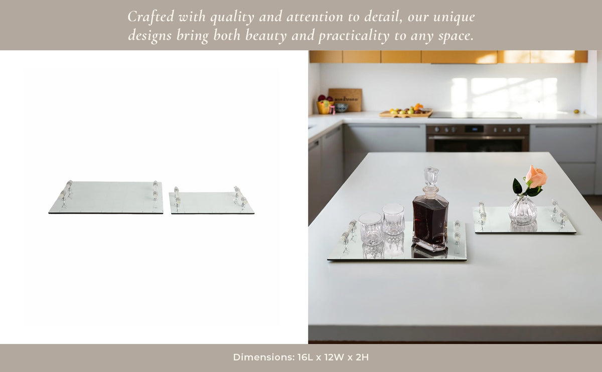 S/2 12/16" Sparkly Geo Glass Trays, Silver Table Decors| Sagebrook Home