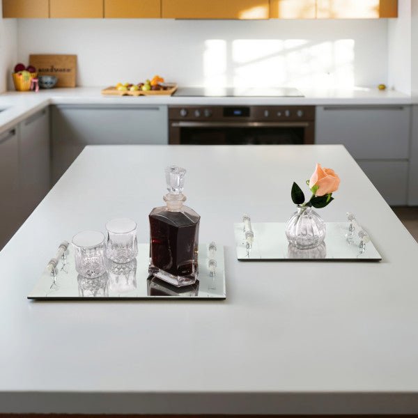 S/2 12/16" Sparkly Geo Glass Trays, Silver Table Decors| Sagebrook Home