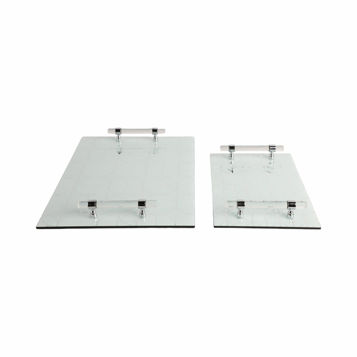 S/2 12/16" Sparkly Geo Glass Trays, Silver Table Decors| Sagebrook Home