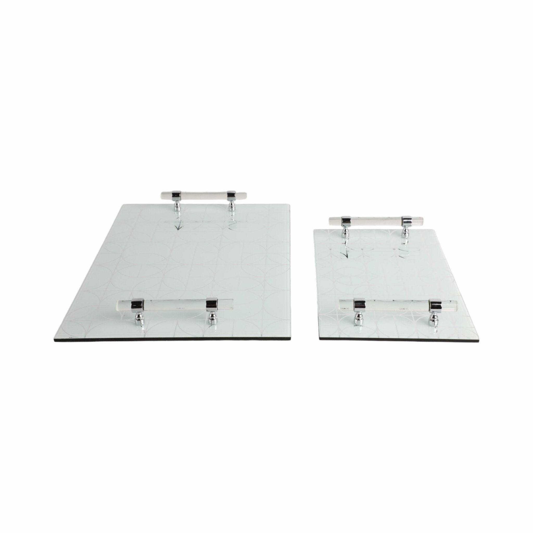 S/2 12/16" Sparkly Geo Glass Trays, Silver Table Decors| Sagebrook Home