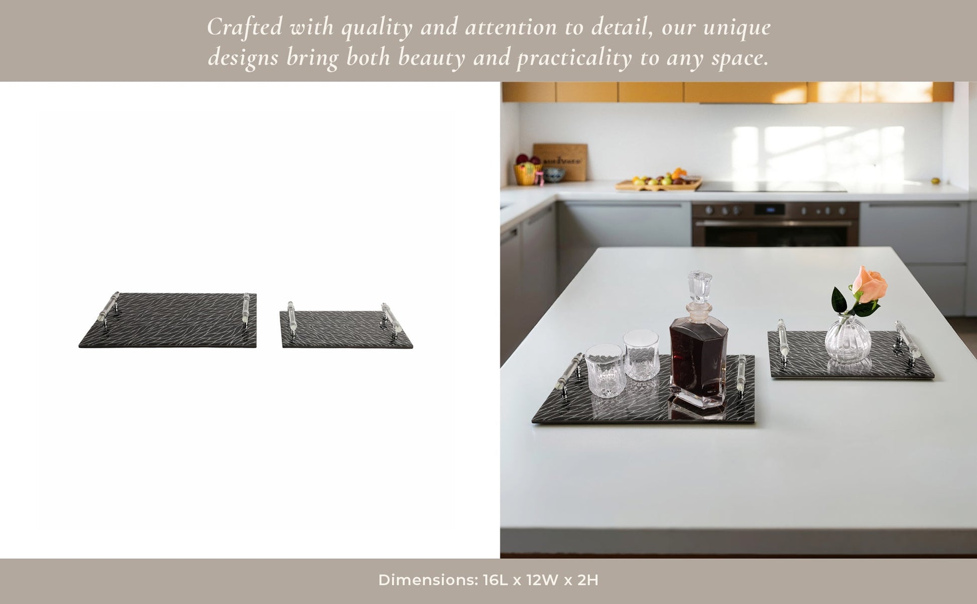 S/2 12/16" Sparkly Glass Trays, Black Table Decors| Sagebrook Home