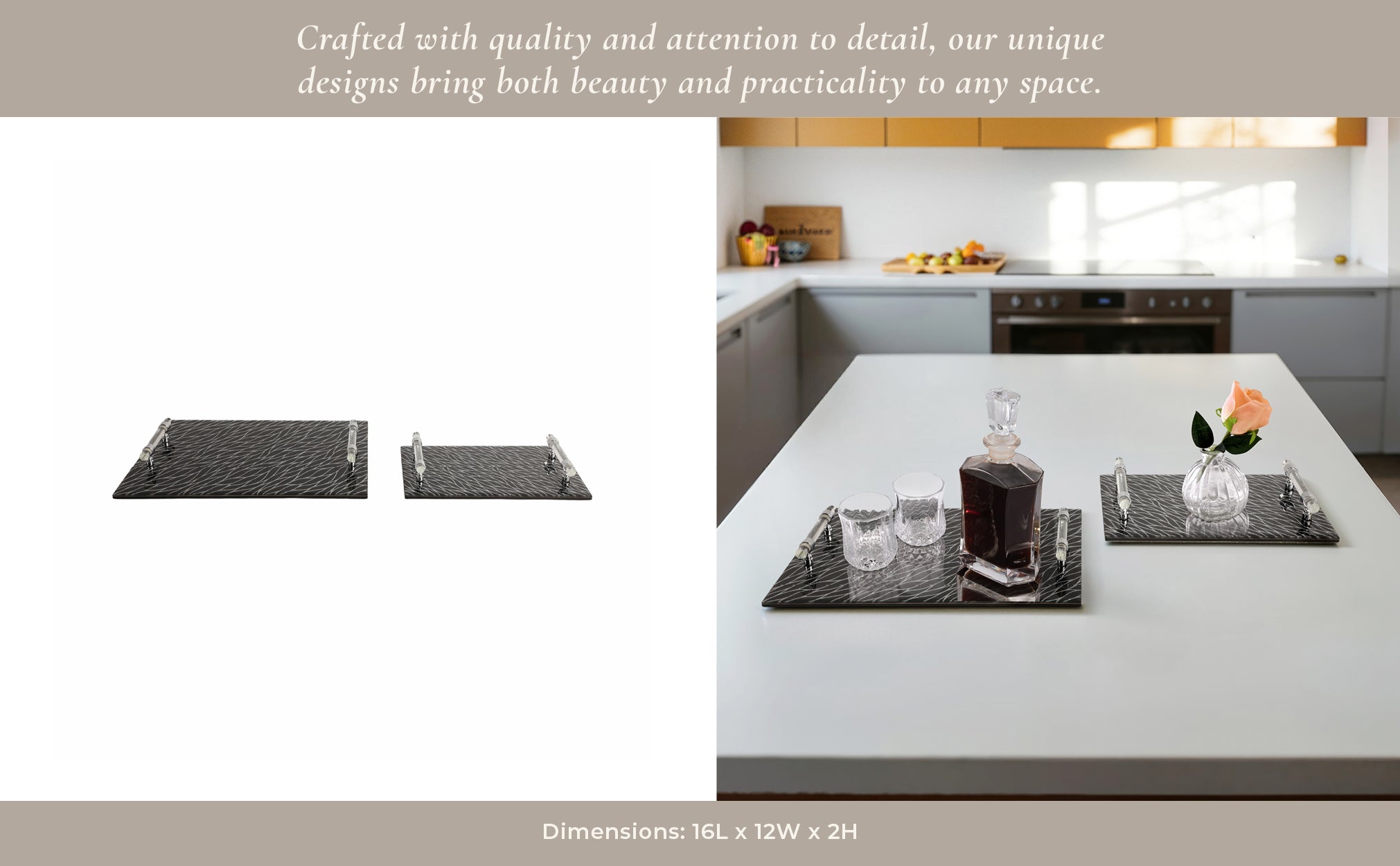 S/2 12/16" Sparkly Glass Trays, Black Table Decors| Sagebrook Home