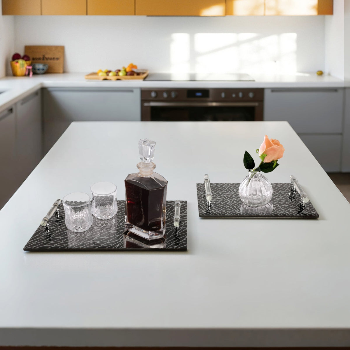 S/2 12/16" Sparkly Glass Trays, Black Table Decors| Sagebrook Home