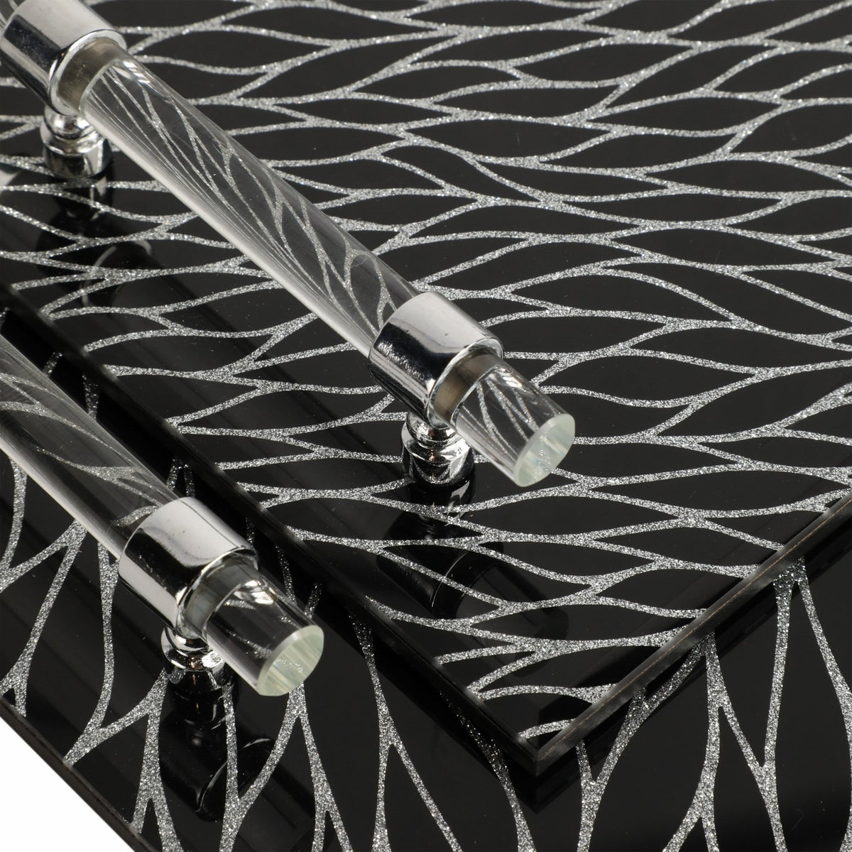 S/2 12/16" Sparkly Glass Trays, Black Table Decors| Sagebrook Home