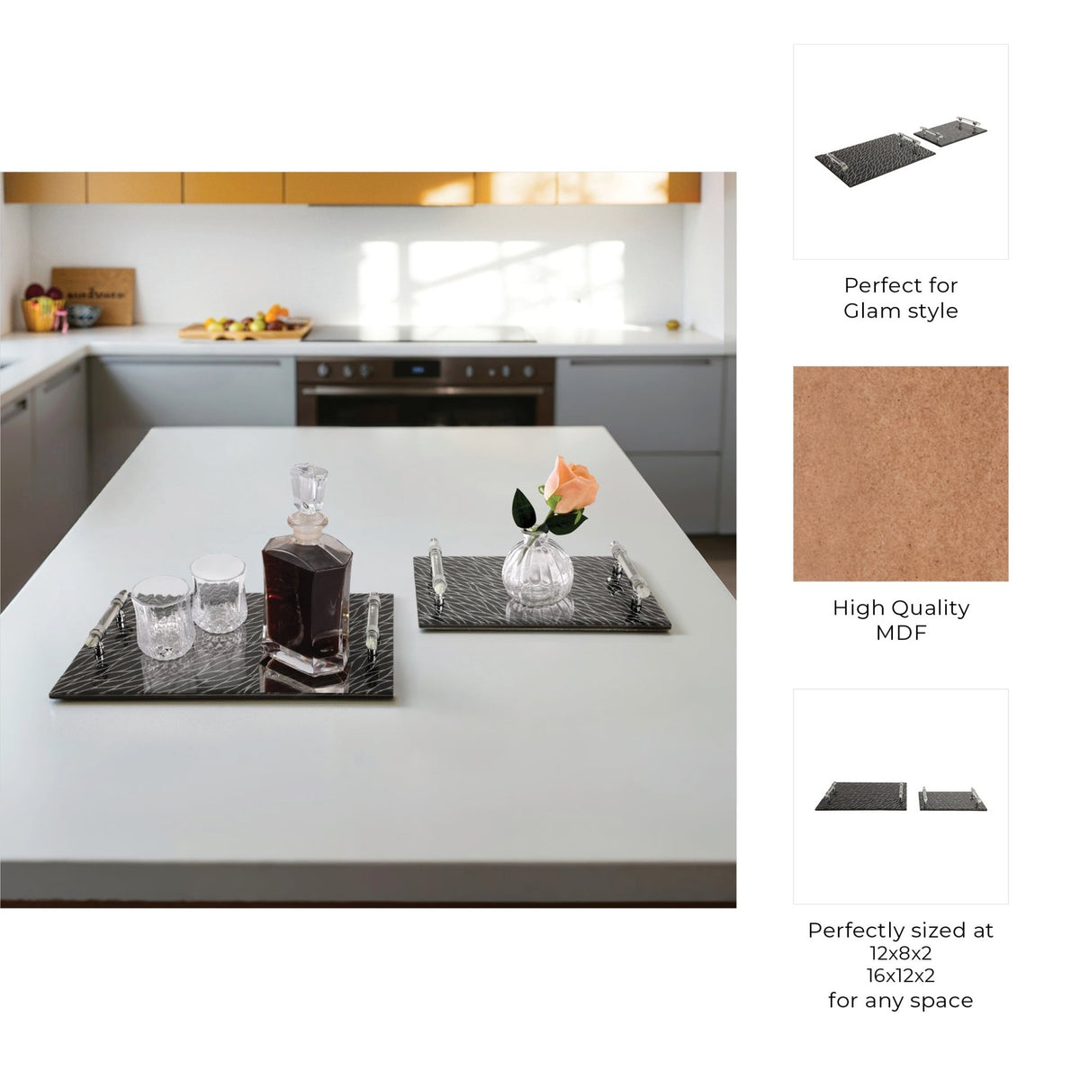 S/2 12/16" Sparkly Glass Trays, Black Table Decors| Sagebrook Home