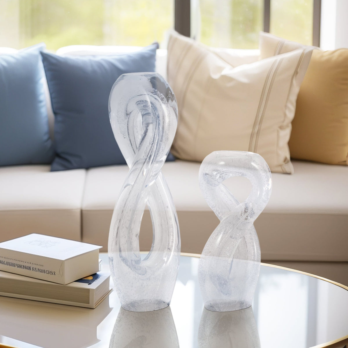 S/2 12/17" Celestine Glass Sculptures, Clear Table Decors| Sagebrook Home