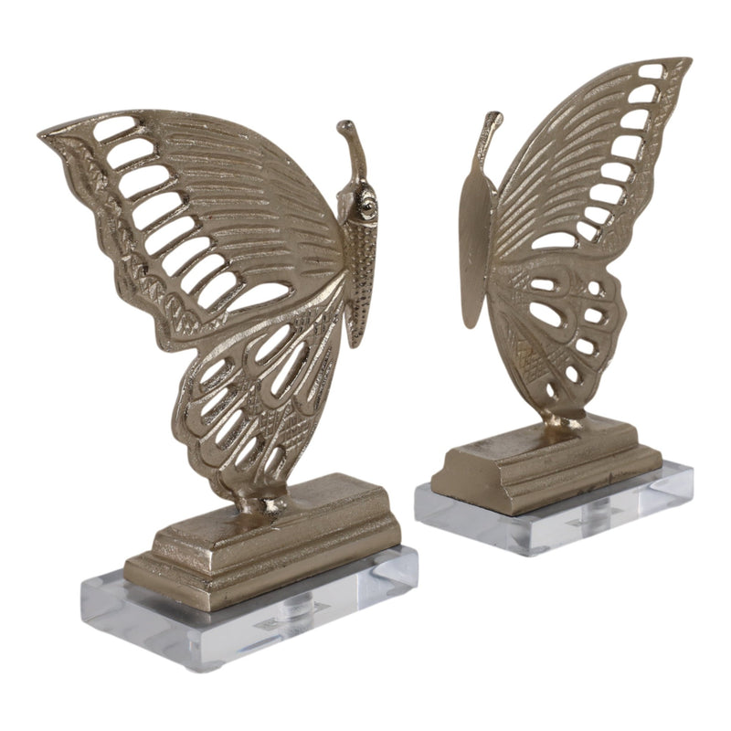 S/2 13" Clarke Butterfly Bookends, Gold - Al Rugaib Furniture