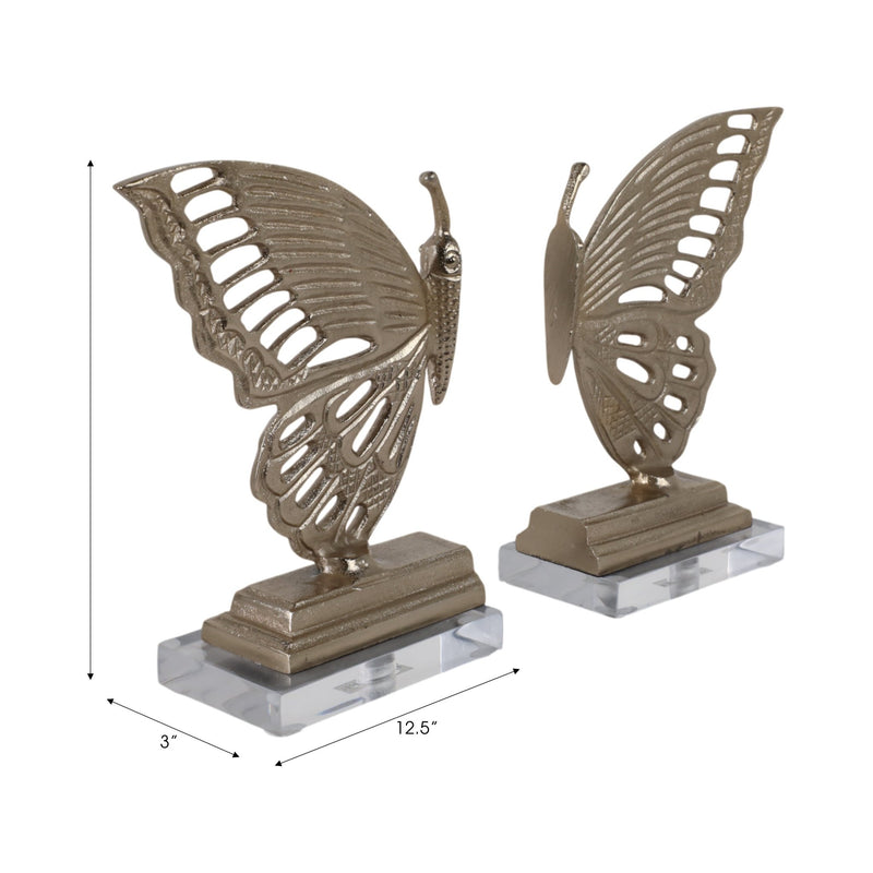 S/2 13" Clarke Butterfly Bookends, Gold - Al Rugaib Furniture
