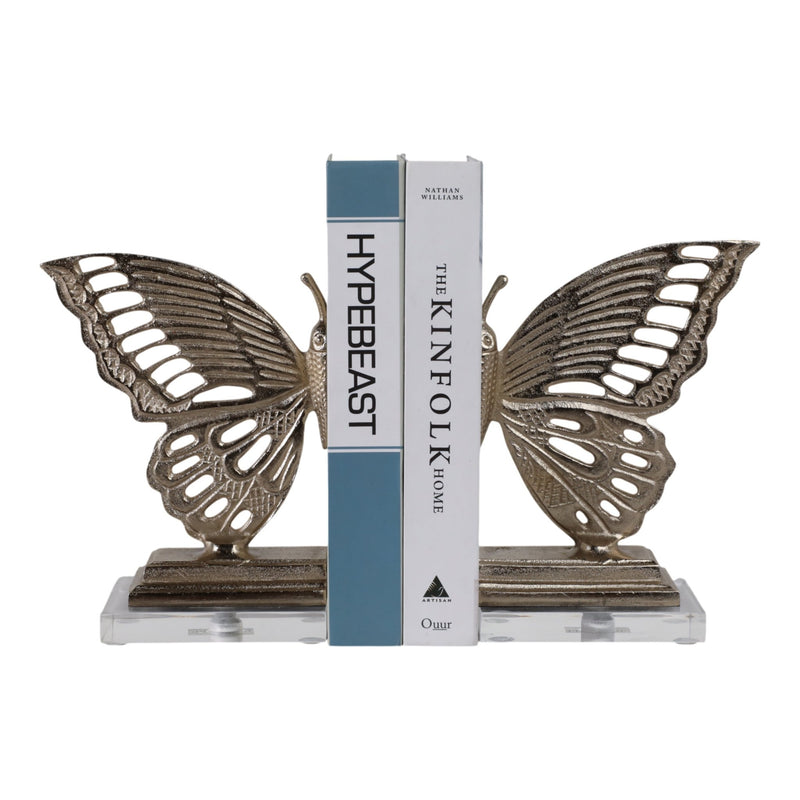 S/2 13" Clarke Butterfly Bookends, Gold - Al Rugaib Furniture