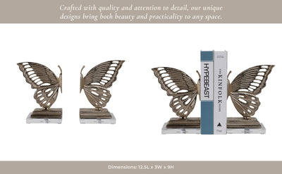 S/2 13" Clarke Butterfly Bookends, Gold - Al Rugaib Furniture