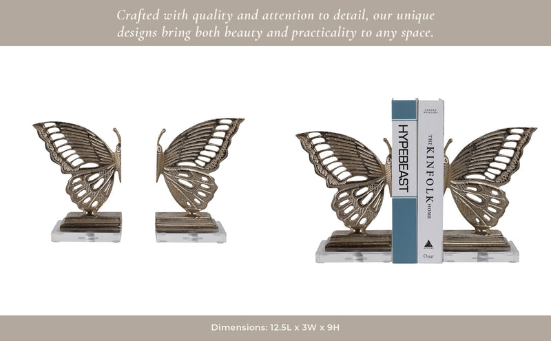 S/2 13" Clarke Butterfly Bookends, Gold - Al Rugaib Furniture