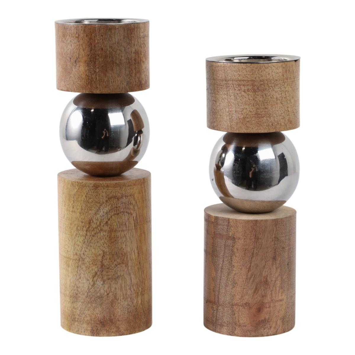 S/2 13/11" Birmingham Wood And Stainless Steel Can Table Decors| Sagebrook Home