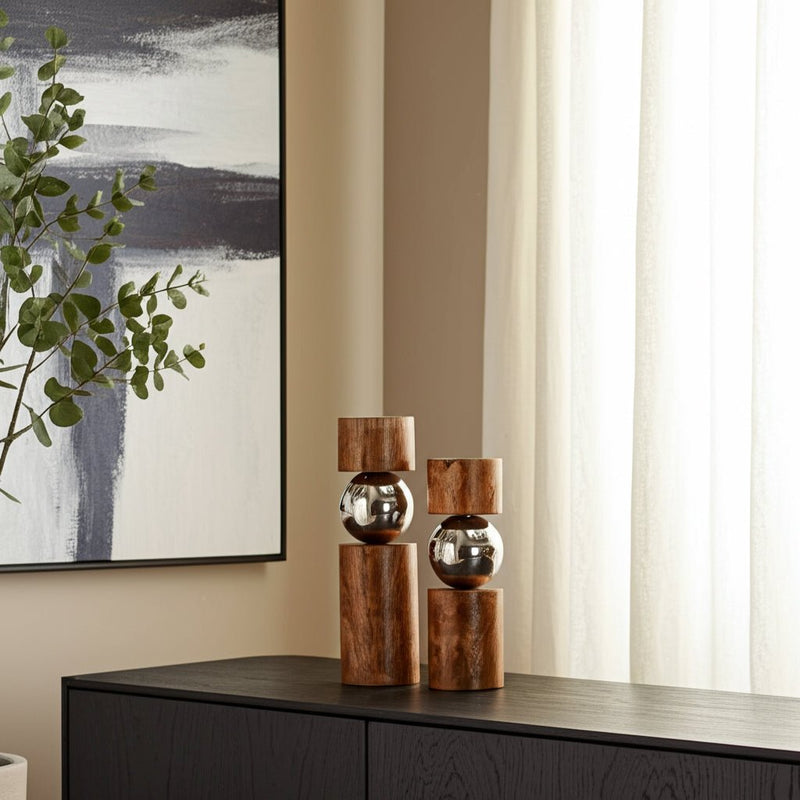 S/2 13/11" Birmingham Wood And Stainless Steel Can - Al Rugaib Furniture