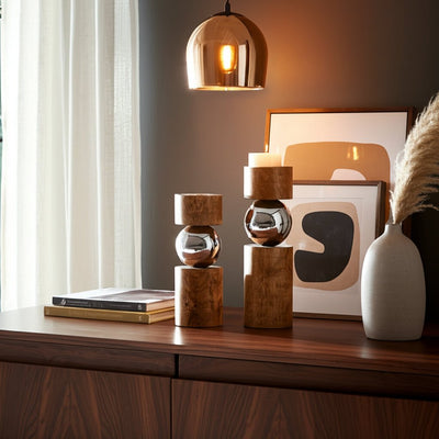 S/2 13/11" Birmingham Wood And Stainless Steel Can - Al Rugaib Furniture