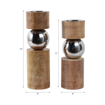 S/2 13/11" Birmingham Wood And Stainless Steel Can - Al Rugaib Furniture