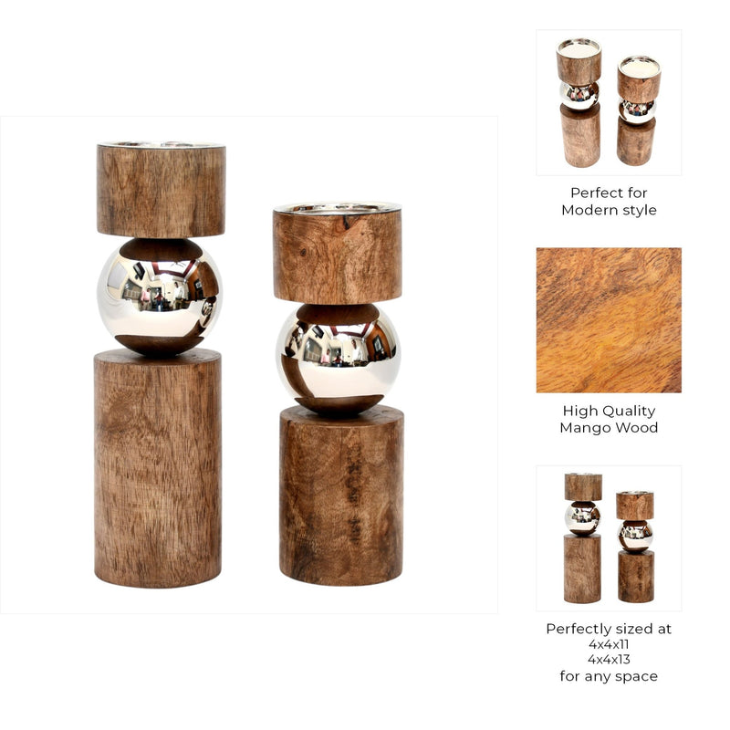 S/2 13/11" Birmingham Wood And Stainless Steel Can - Al Rugaib Furniture