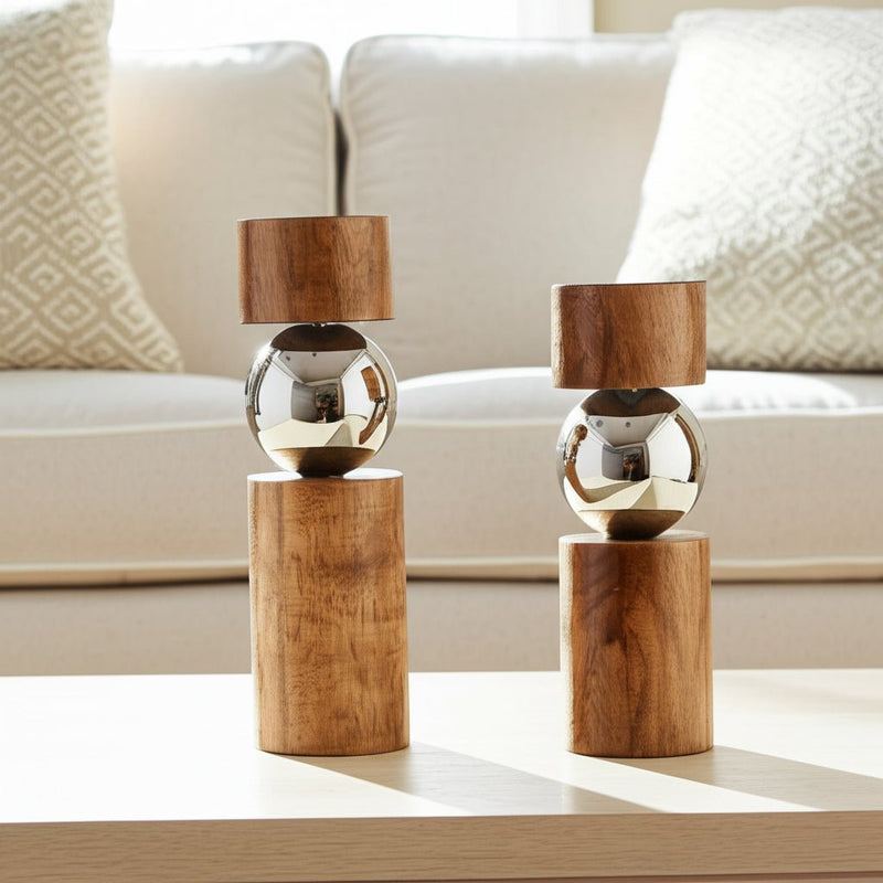 S/2 13/11" Birmingham Wood And Stainless Steel Can - Al Rugaib Furniture