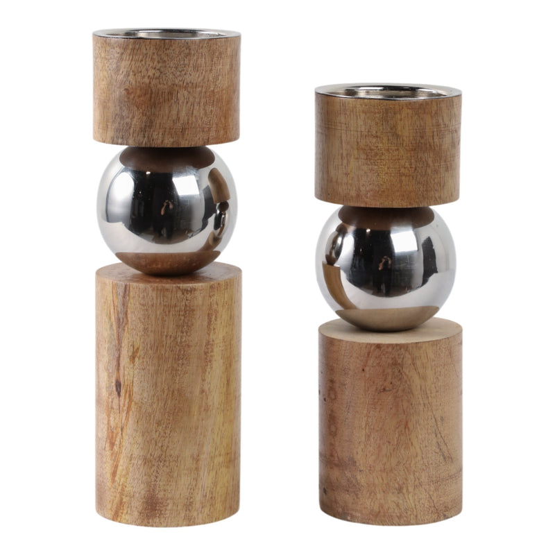S/2 13/11" Birmingham Wood And Stainless Steel Can - Al Rugaib Furniture
