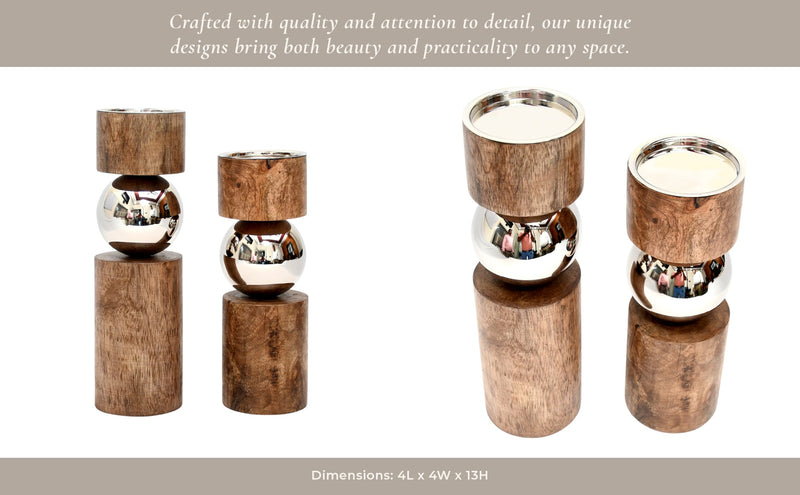 S/2 13/11" Birmingham Wood And Stainless Steel Can - Al Rugaib Furniture