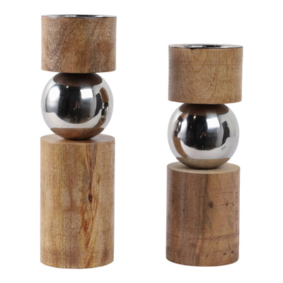 S/2 13/11" Birmingham Wood And Stainless Steel Can - Al Rugaib Furniture