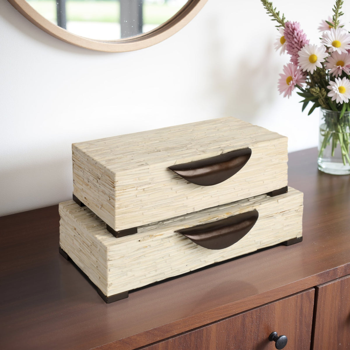 S/2 14/16" Hadwin Resin Cream Boxes Table Decors| Sagebrook Home