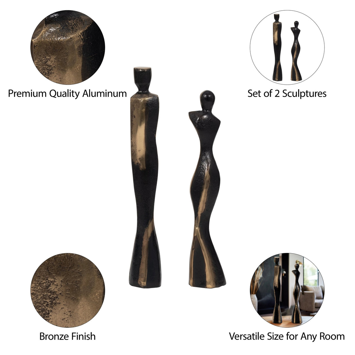 S/2 14/16" Torren Couple Statuary, Bronze Table Decors| Sagebrook Home