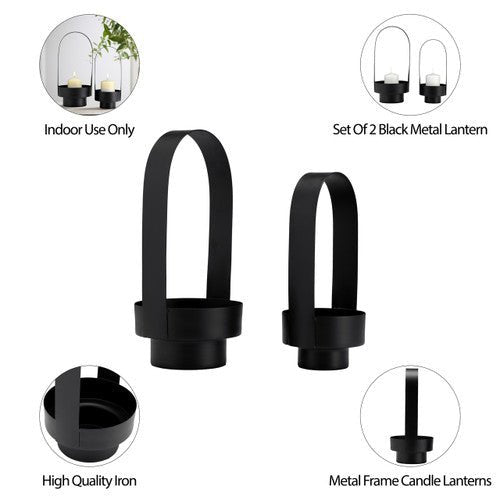 S/2 14/17", METAL LANTERN, BLACK Candle Holders| Sagebrook Home