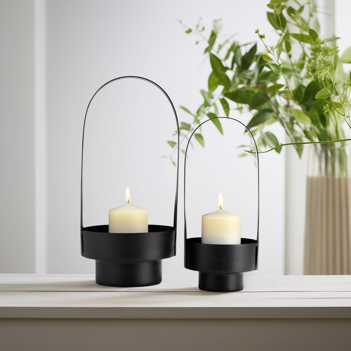 S/2 14/17", METAL LANTERN, BLACK Candle Holders| Sagebrook Home