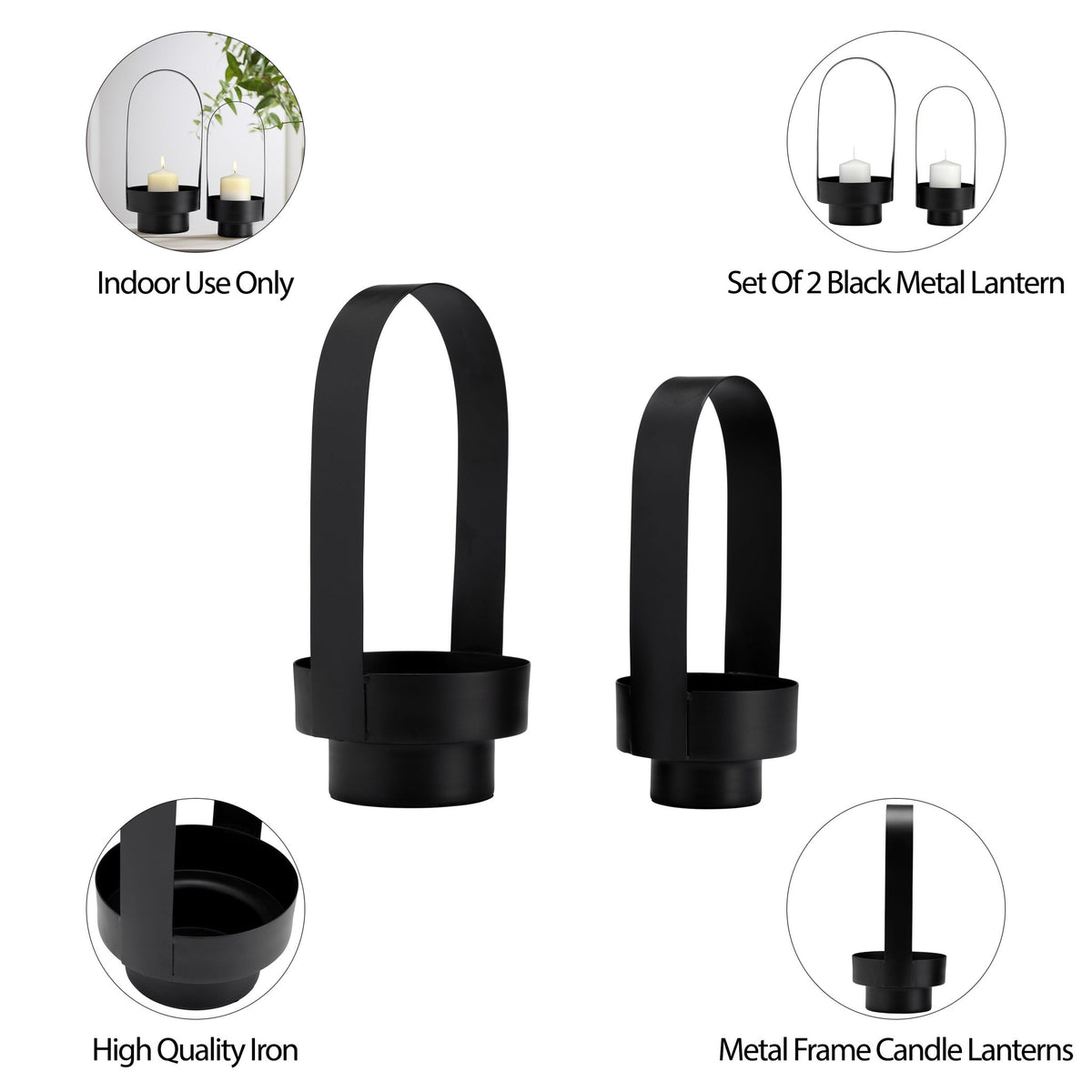 S/2 14/17", METAL LANTERN, BLACK Candle Holders| Sagebrook Home