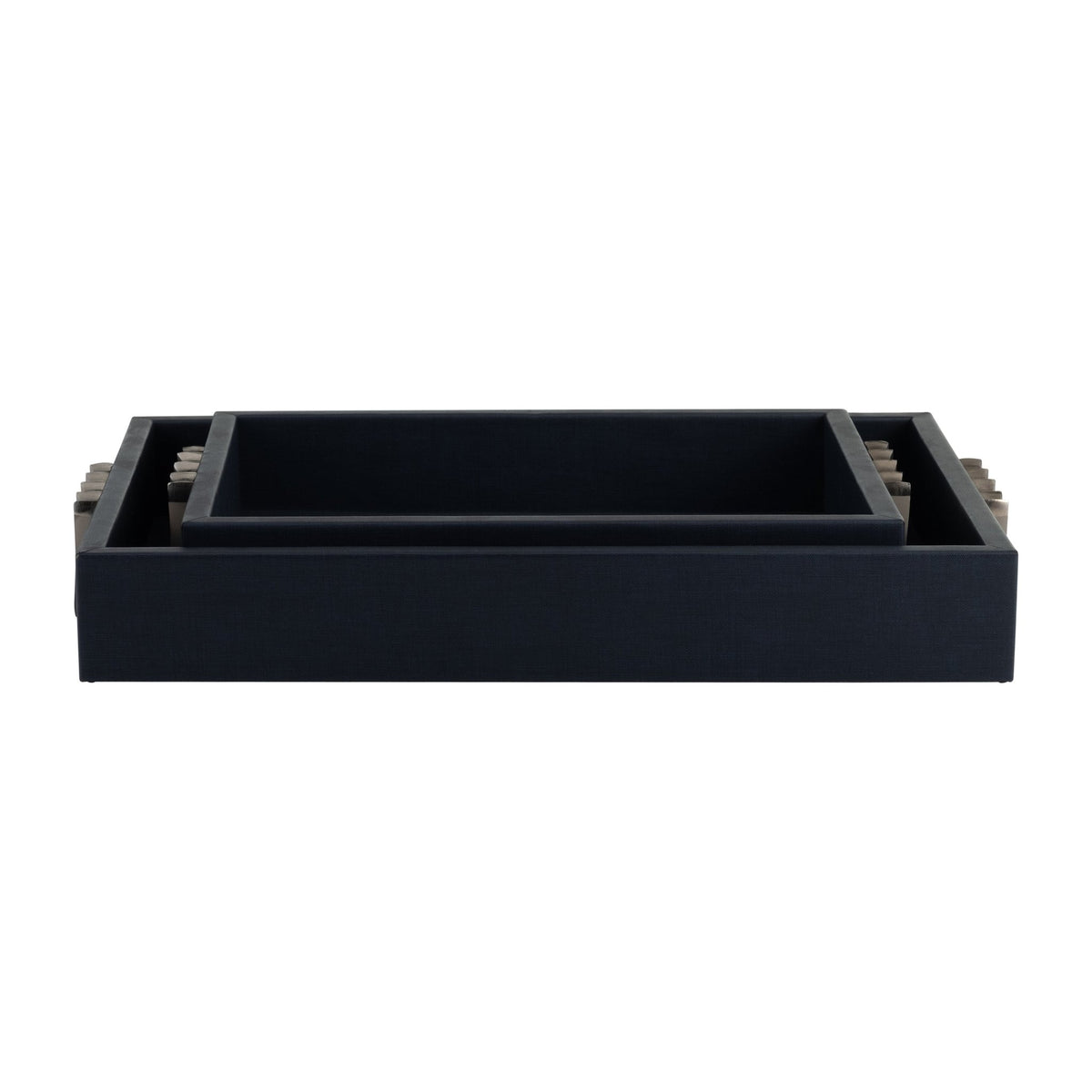 S/2 14/18"L, WOOD-LEATHER TRAYS, BLUE/ OMBRE Tray| Sagebrook Home