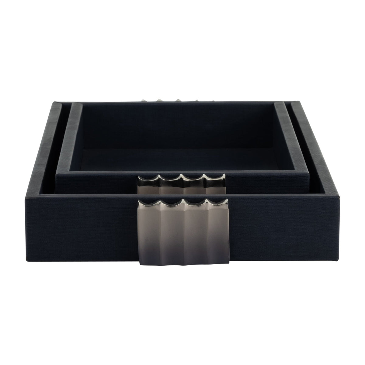 S/2 14/18"L, WOOD-LEATHER TRAYS, BLUE/ OMBRE Tray| Sagebrook Home