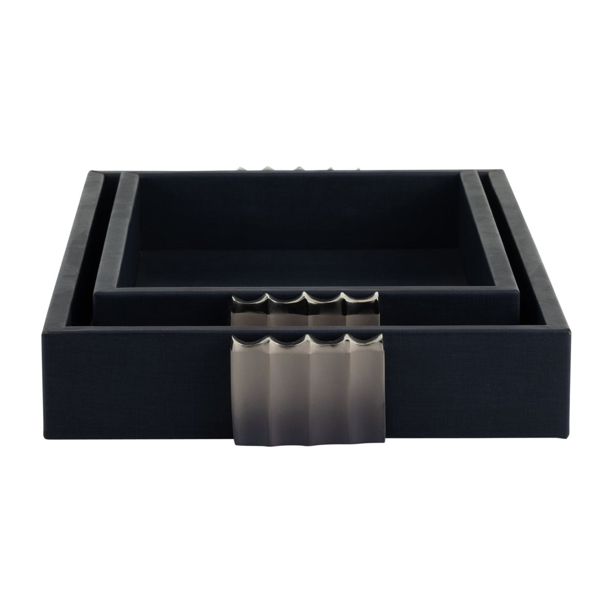 S/2 14/18"L, WOOD-LEATHER TRAYS, BLUE/ OMBRE Tray| Sagebrook Home